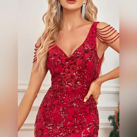 Stunning Scarlet Beaded Prom Dress - Picture 10 of 16